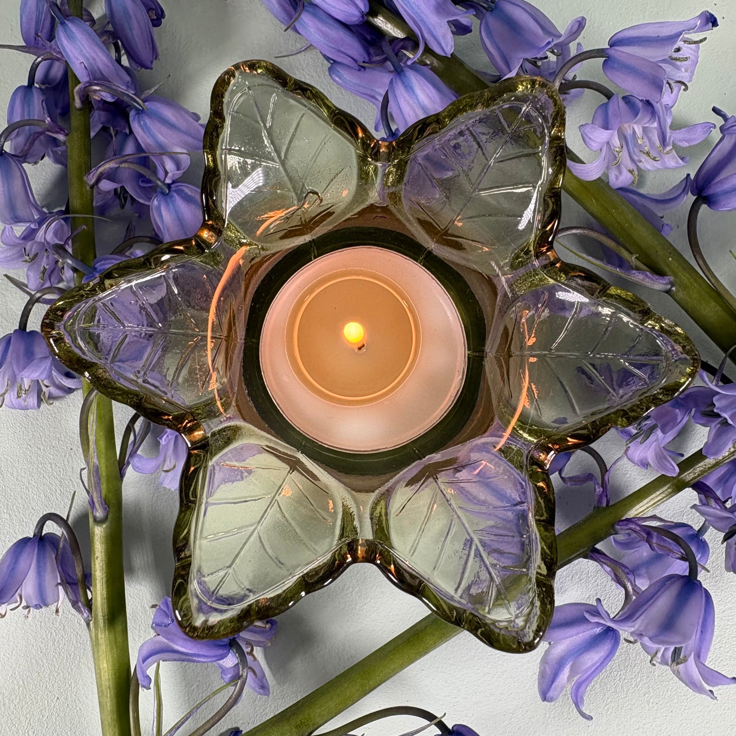 Glass Flower Tealight Holder