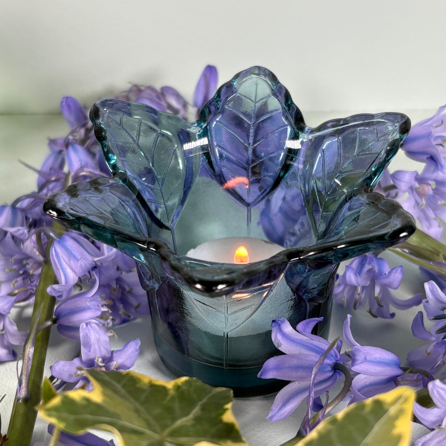 Glass Flower Tealight Holder