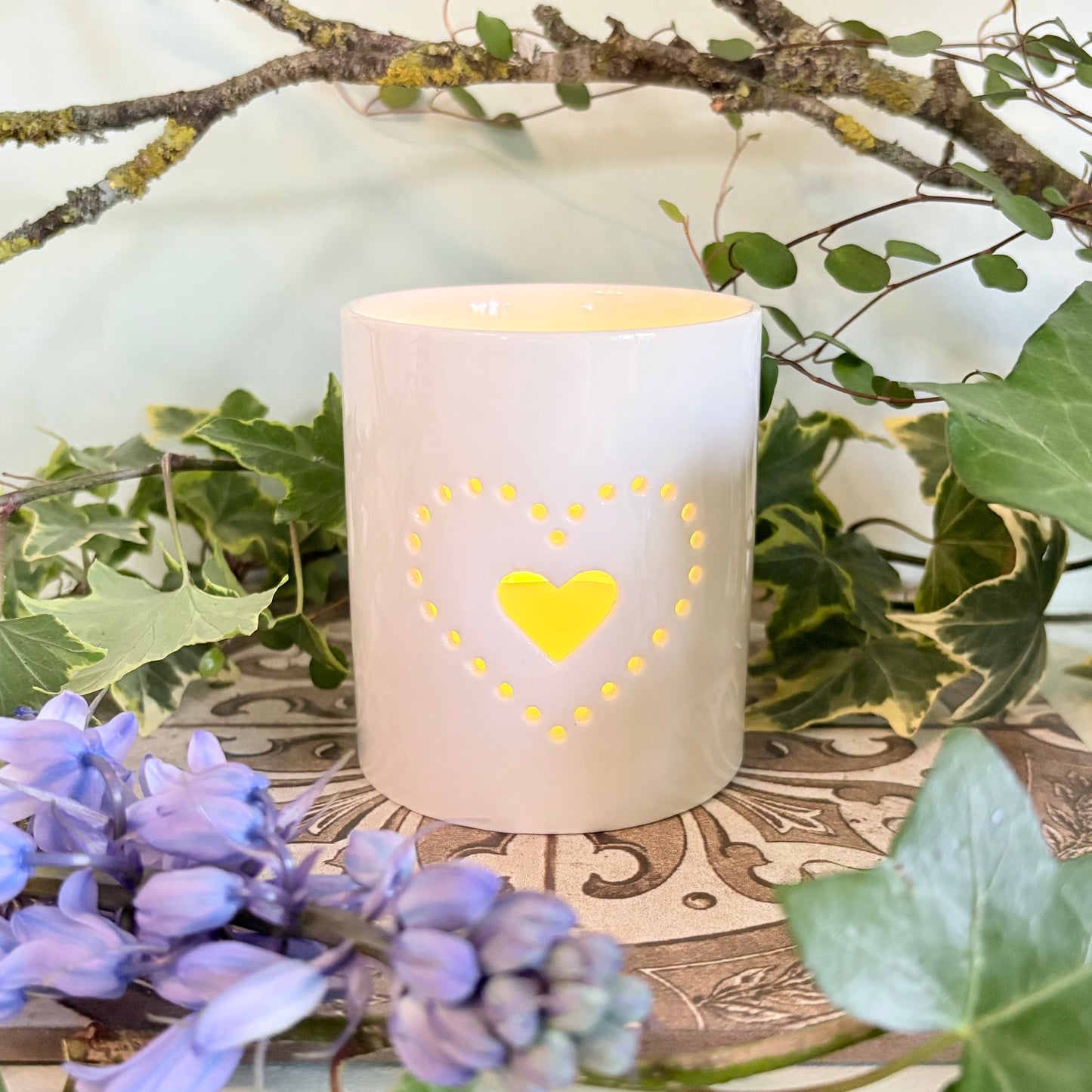 Dotted Double Heart Ceramic Tealight Holder