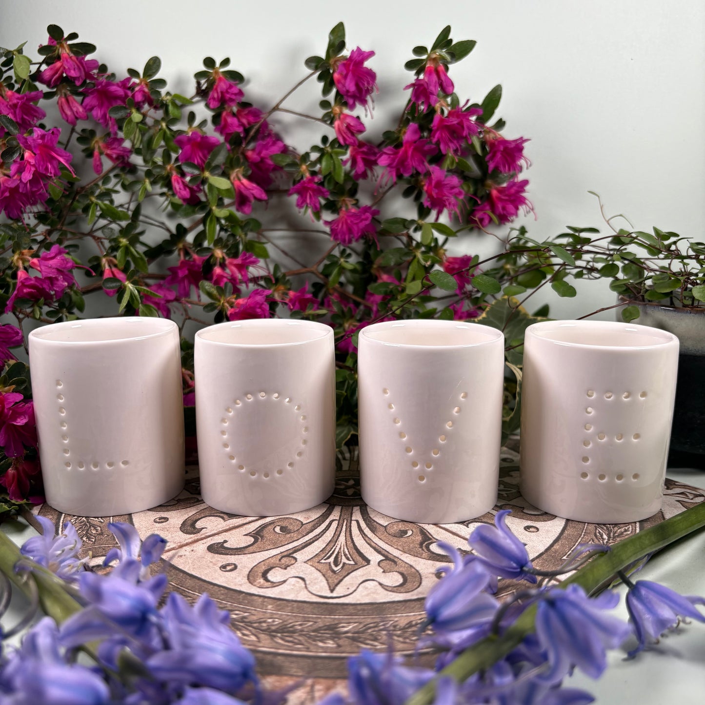 Love Set of 4 Ceramic Tealight Holders