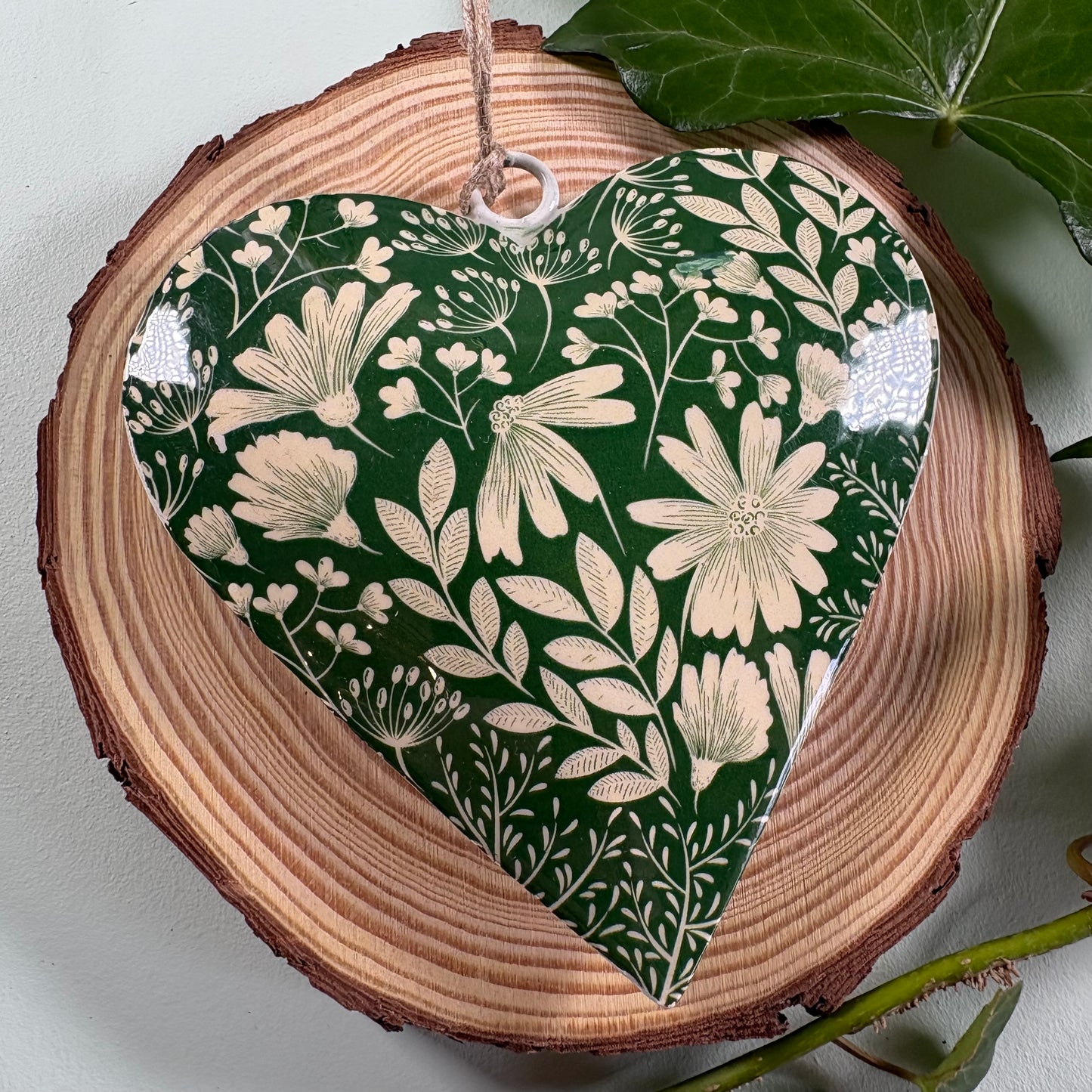 Green Floral Hanging Heart