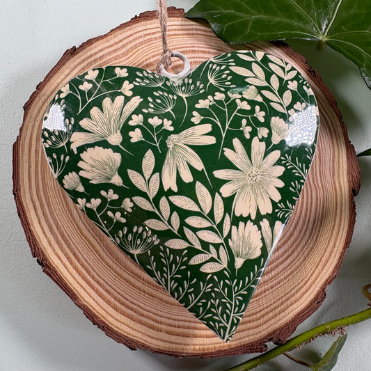 Green Floral Hanging Heart