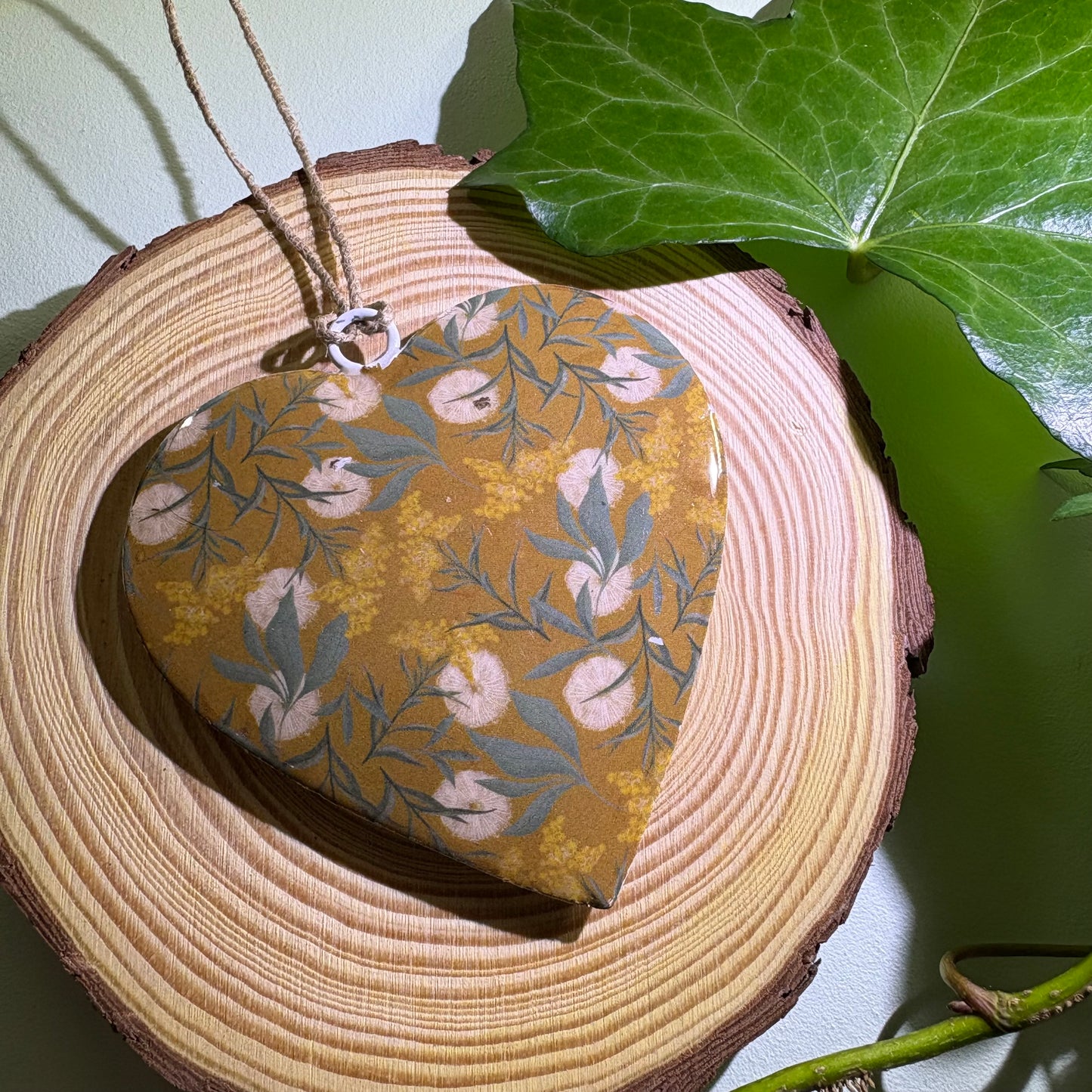 Mustard Floral Hanging Heart