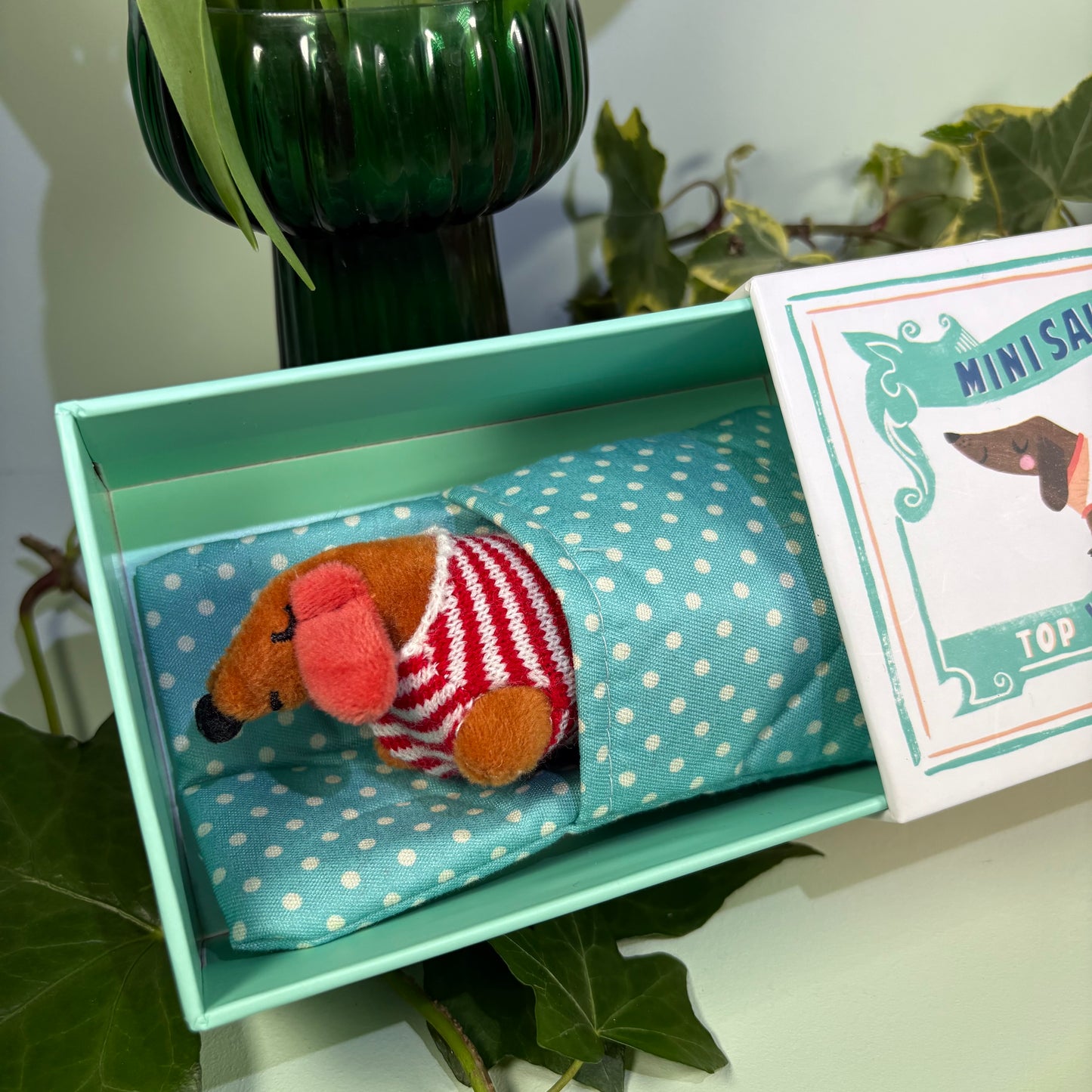 Mini Sausage Dog in Box Soft Toy