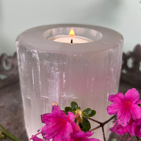 Selenite Crystal Polished Top Tower Tealight Holder
