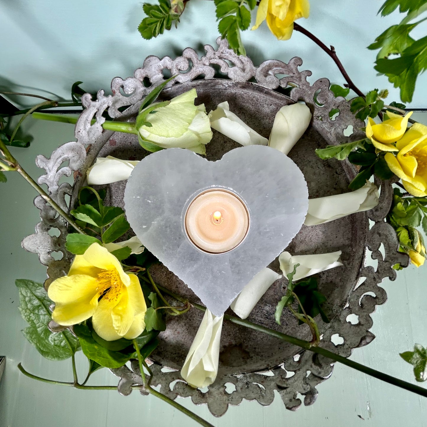 Selenite Crystal Heart Tealight Holder