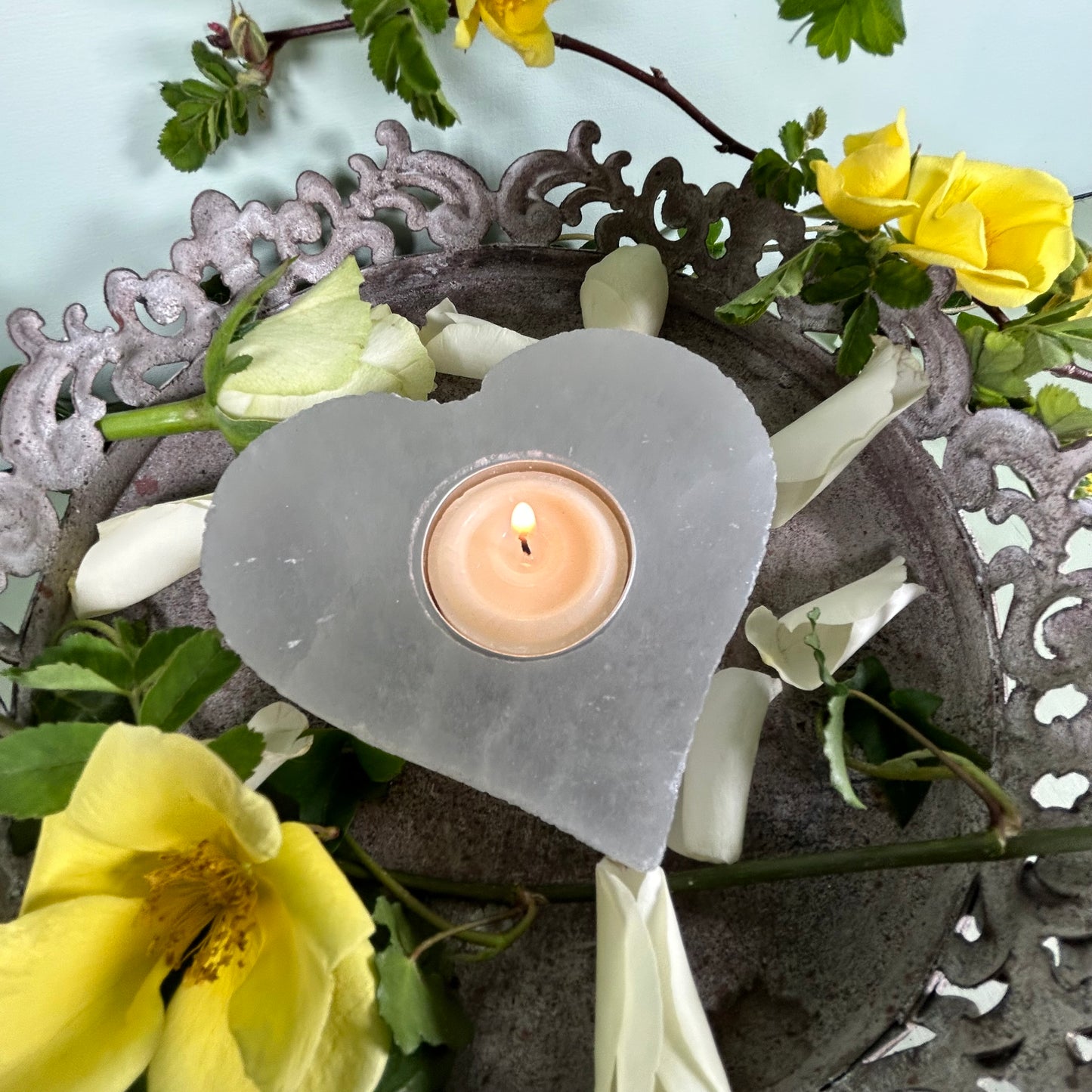 Selenite Crystal Heart Tealight Holder