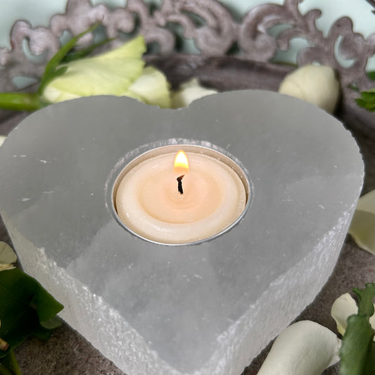 Selenite Crystal Heart Tealight Holder