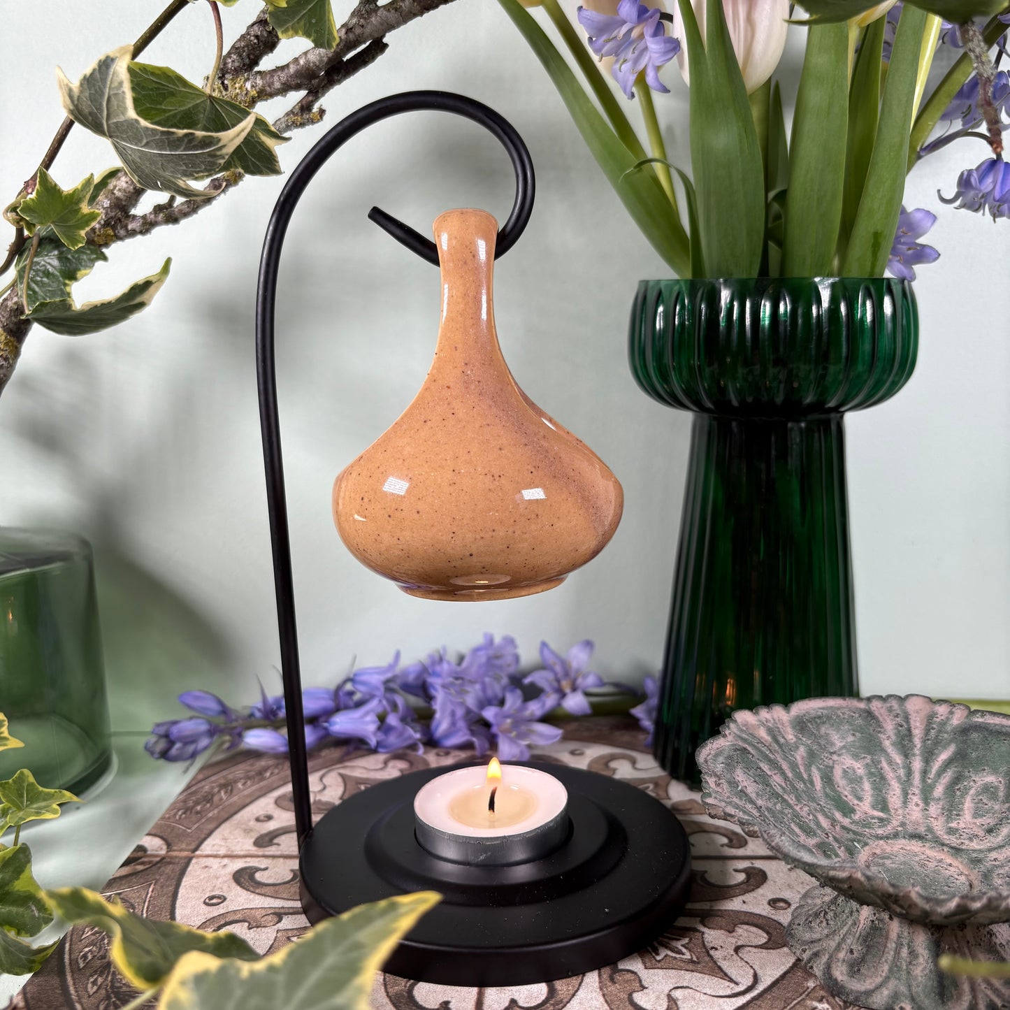 Hanging Teardrop Oil Burner On Metal Stand