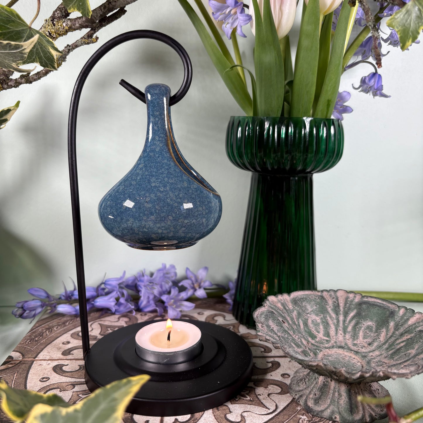 Hanging Teardrop Oil Burner On Metal Stand