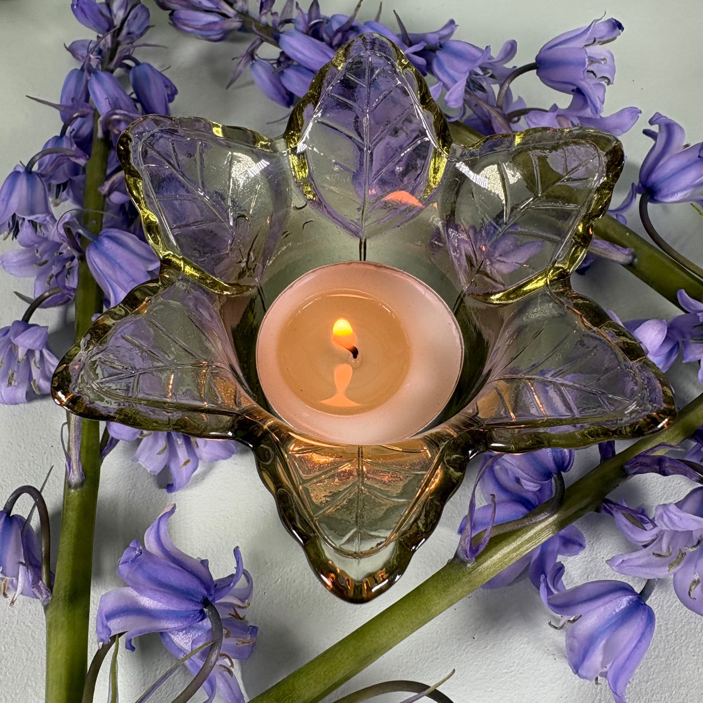 Glass Flower Tealight Holder