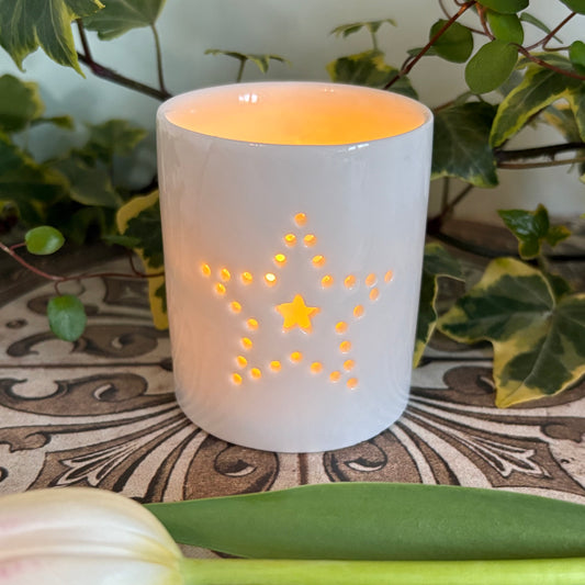 Dotted Double Star Ceramic Tealight Holder 6cm (Small)