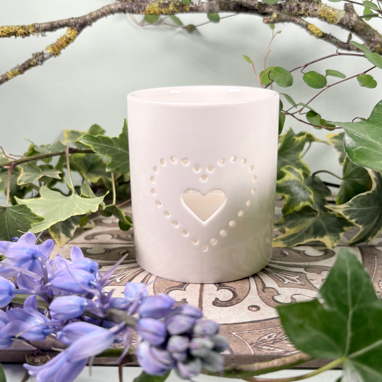 Dotted Double Heart Ceramic Tealight Holder