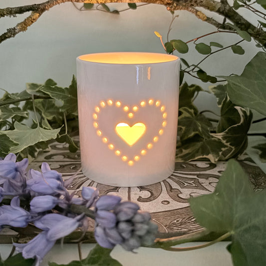 Dotted Double Heart Ceramic Tealight Holder