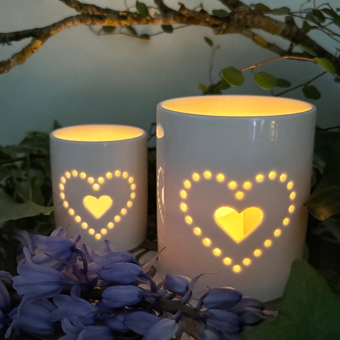 Dotted Double Heart Ceramic Tealight Holder