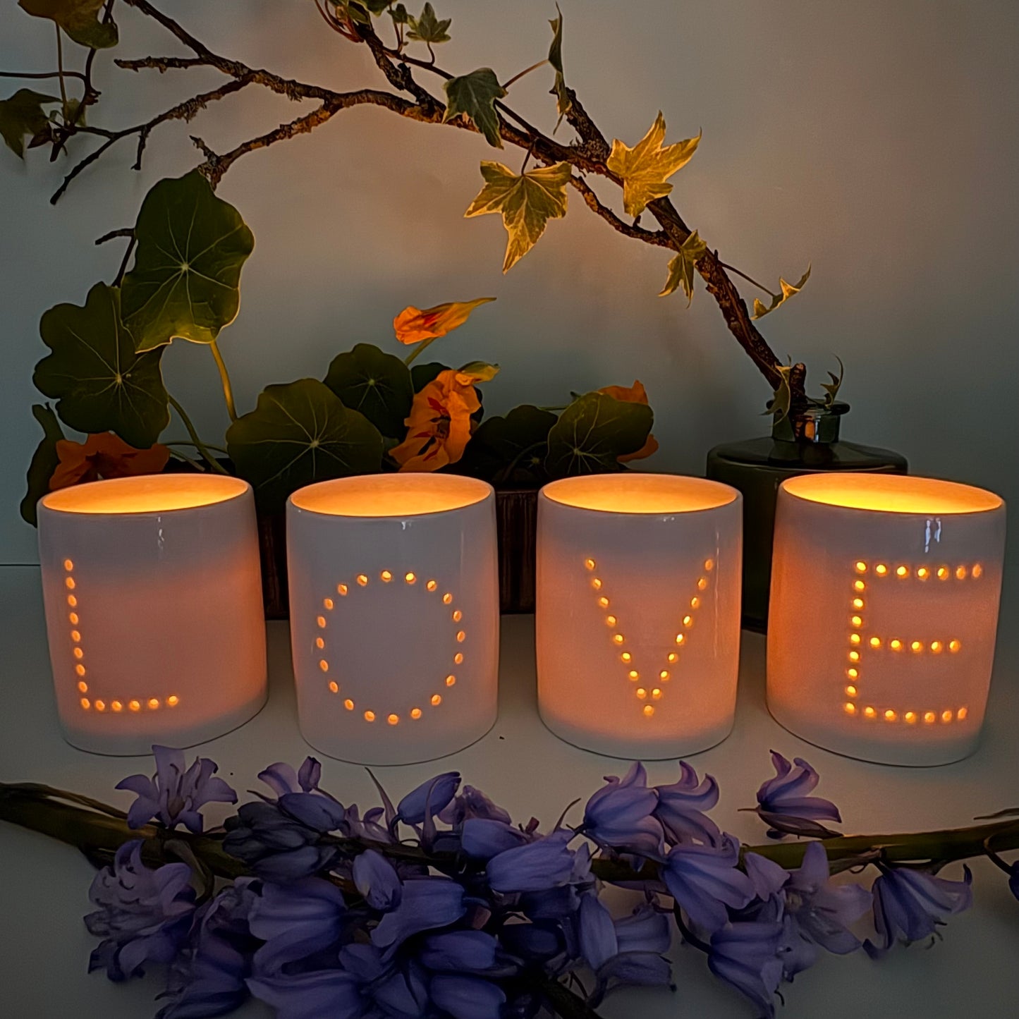 Love Set of 4 Ceramic Tealight Holders