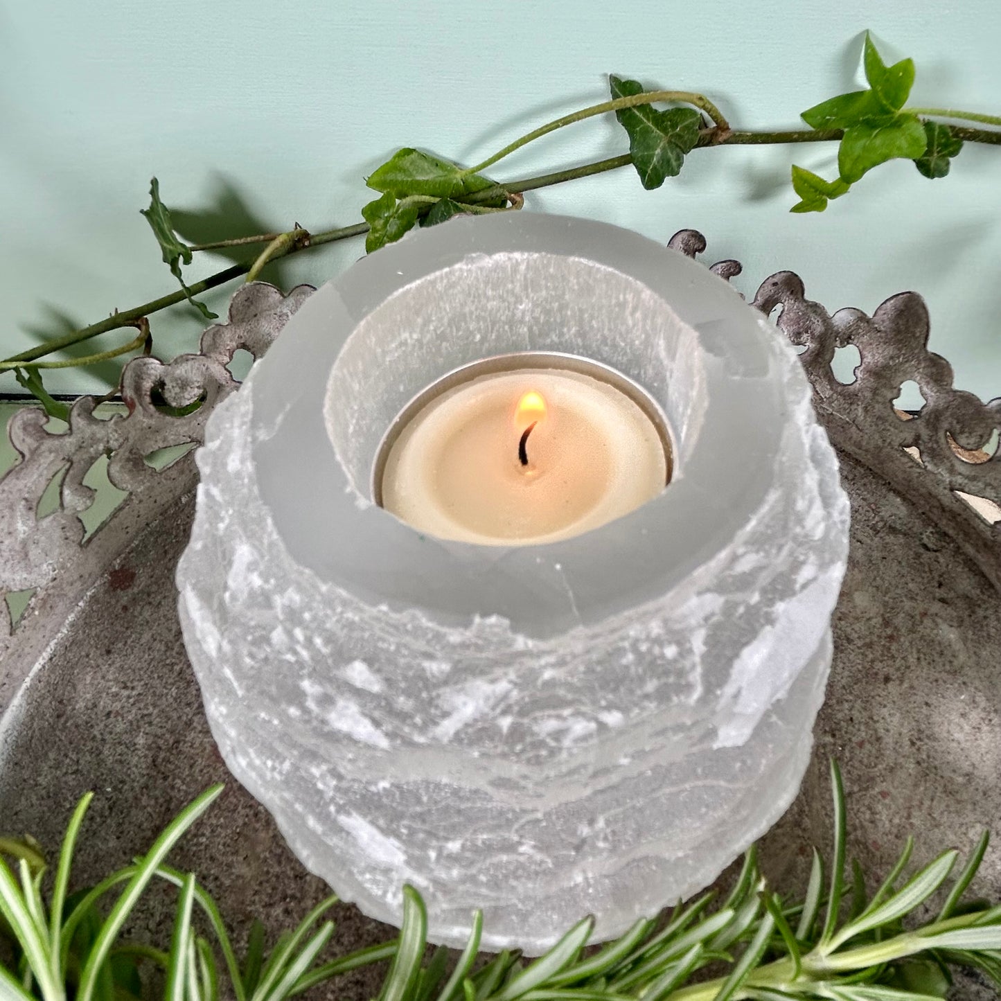Selenite Crystal Mountain Tealight Holder