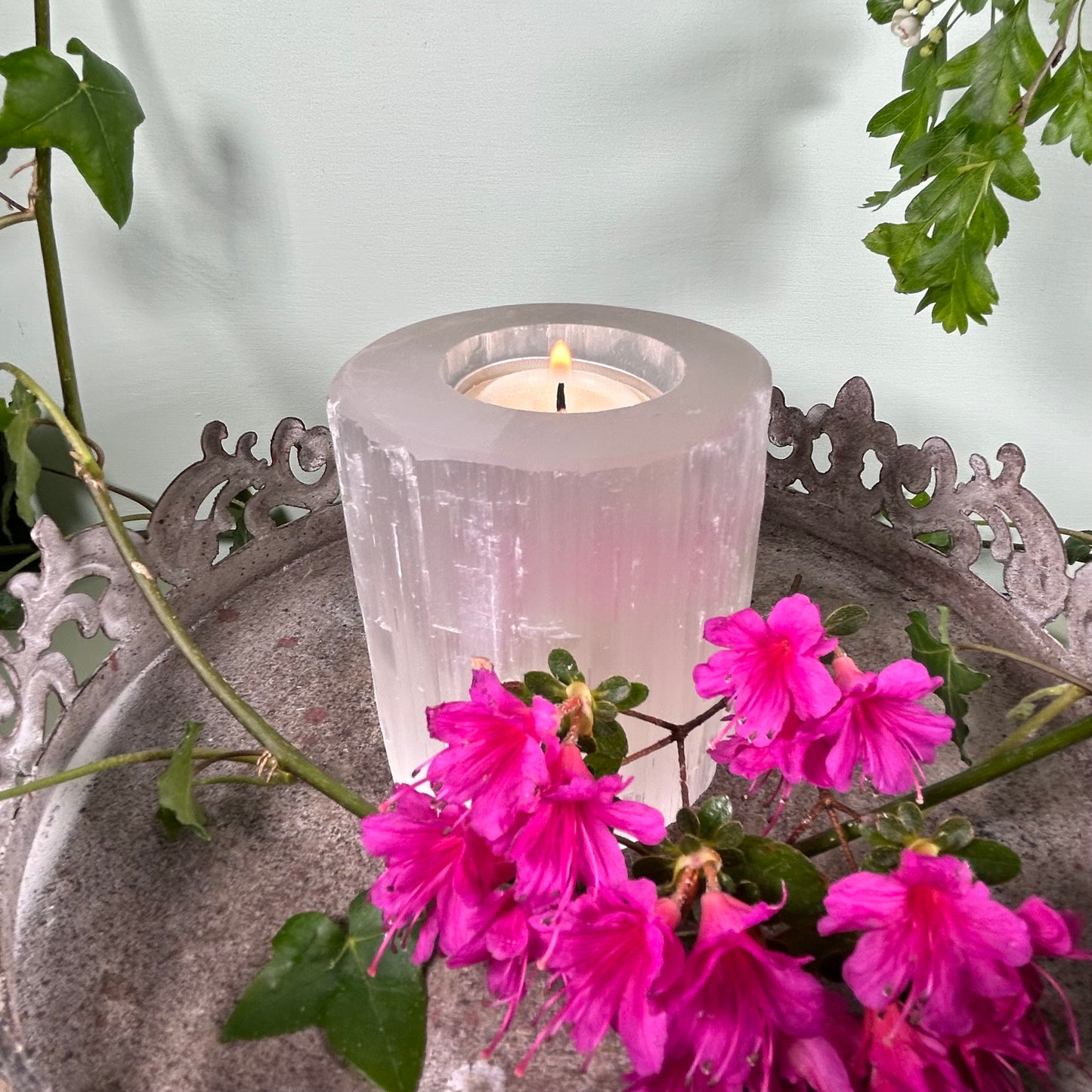 Selenite Crystal Polished Top Tower Tealight Holder