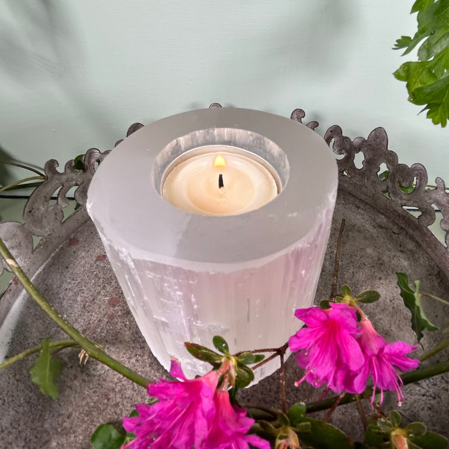 Selenite Crystal Polished Top Tower Tealight Holder
