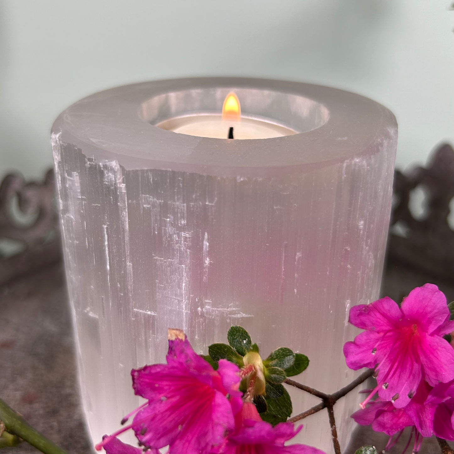 Selenite Crystal Polished Top Tower Tealight Holder