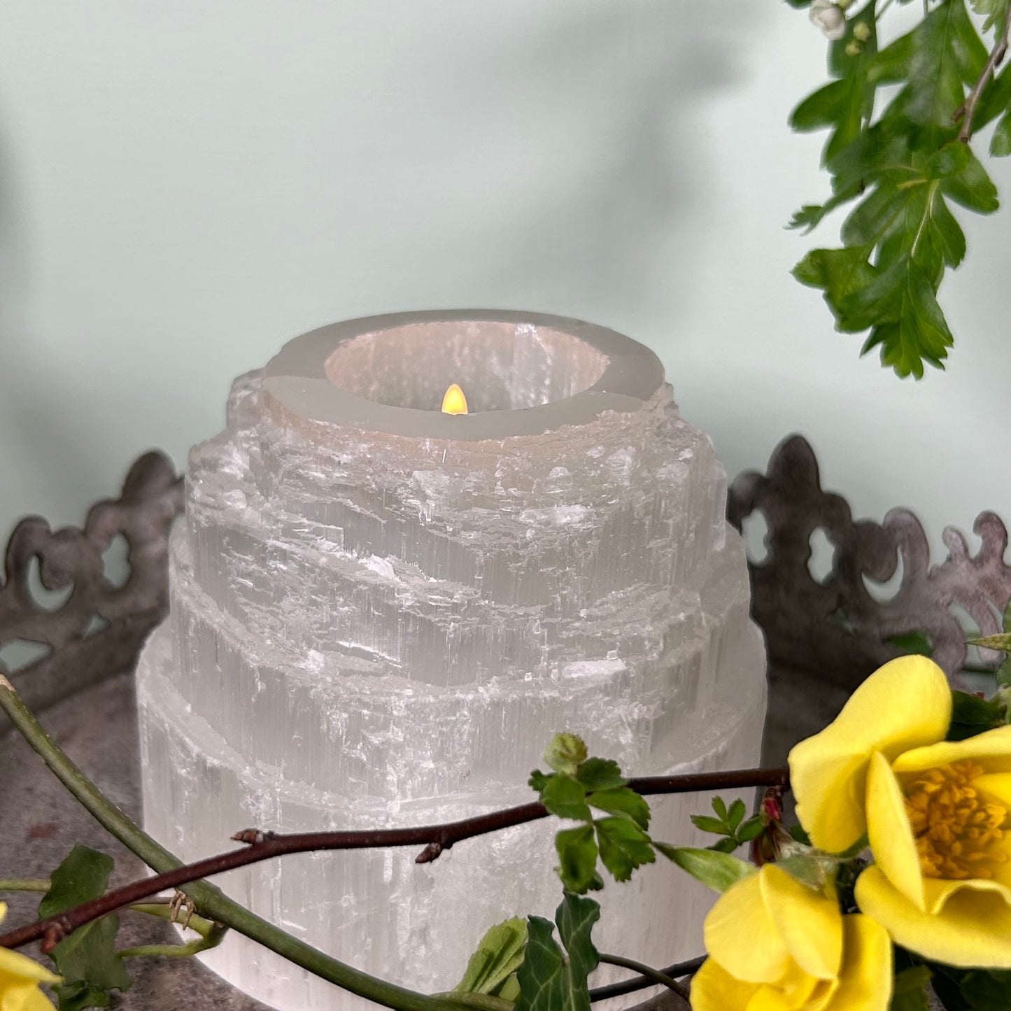 Selenite Crystal Mountain Tealight Holder