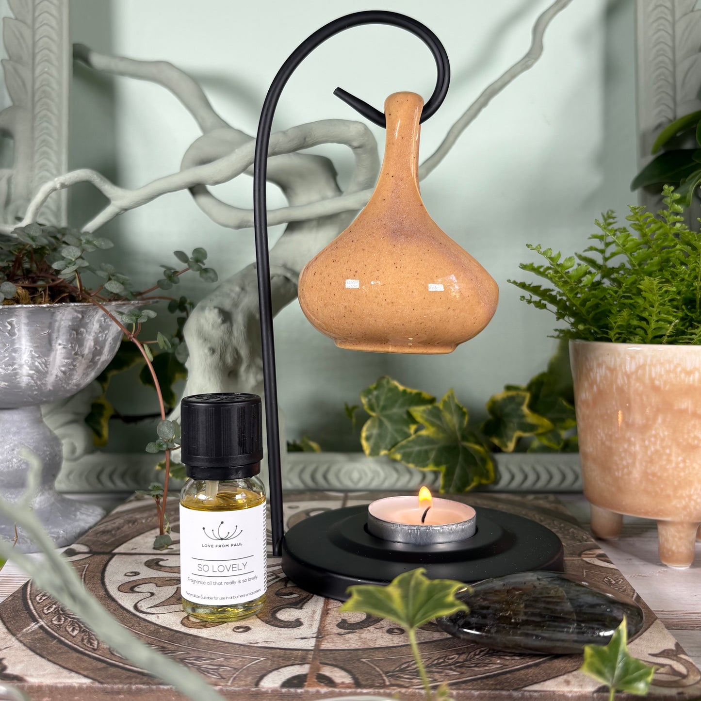 Hanging Teardrop Oil Burner On Metal Stand